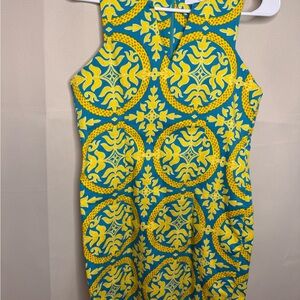Tracy Negoshian Yellow and Blue Patterned Dress